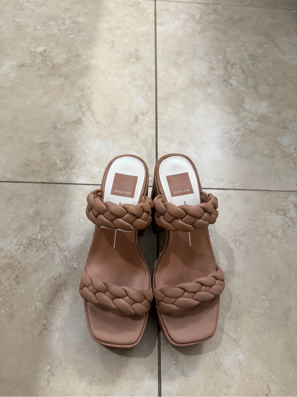 Dolce Vita Braided Double-Strap Tan Slide Heels